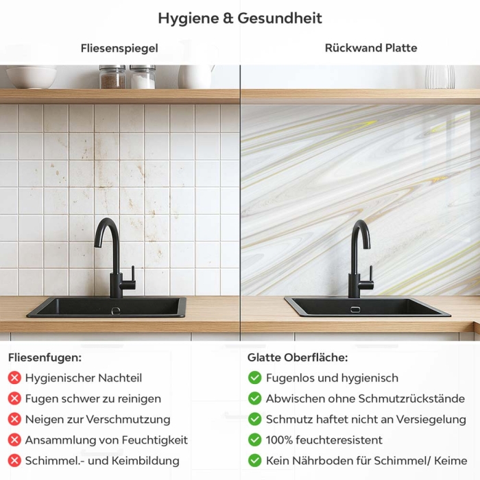 Küchenrückwand Platte Marmoroptik Edle Stein Marmorierung Produktdetailbild 2: Hygiene und Gesundheit!