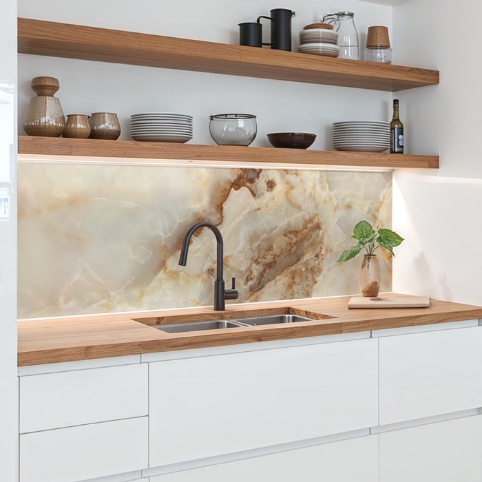 Küchenrückwand Platte Naturstein Marmor in Creme & Kupfer Artikelbild 1