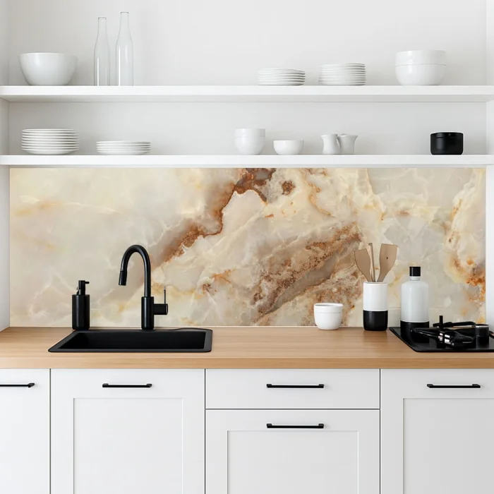 Küchenrückwand Platte Naturstein Marmor in Creme & Kupfer Hauptbild 1