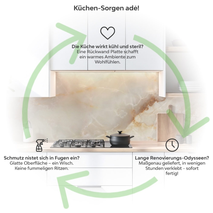 Küchenrückwand Platte Naturstein Marmor in Creme & Kupfer Produktdetailbild 1: Küchen-Sorgen ade!