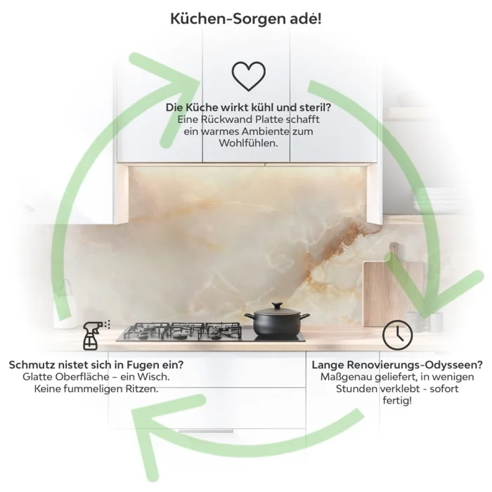 Küchenrückwand Platte Naturstein Marmor in Creme & Kupfer Produktdetailbild 1: Küchen-Sorgen ade!