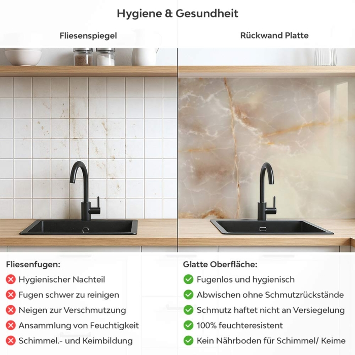 Küchenrückwand Platte Naturstein Marmor in Creme & Kupfer Produktdetailbild 2: Hygiene und Gesundheit!
