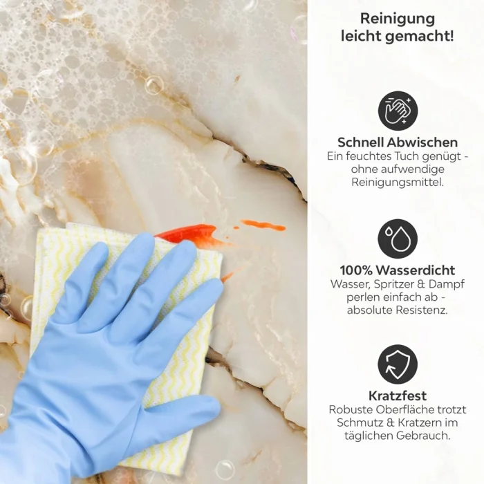 Küchenrückwand Platte Alabaster Marmor Onyx Effekt Produktdetailbild 3: Reinigung leicht gemacht!
