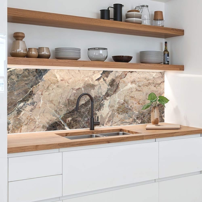 Küchenrückwand Platte | Marmor-Struktur in Erdige Töne