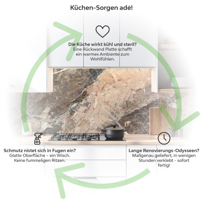 Küchenrückwand Platte Marmor-Struktur in Erdige Töne Produktdetailbild 1: Küchen-Sorgen ade!