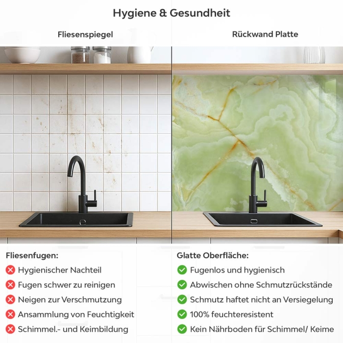 Küchenrückwand Platte Smaragd Grüner Marmoroptik Produktdetailbild 2: Hygiene und Gesundheit!