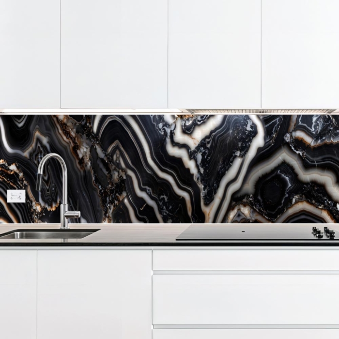 Küchenrückwand Platte | Schwarzer Luxus Marmor