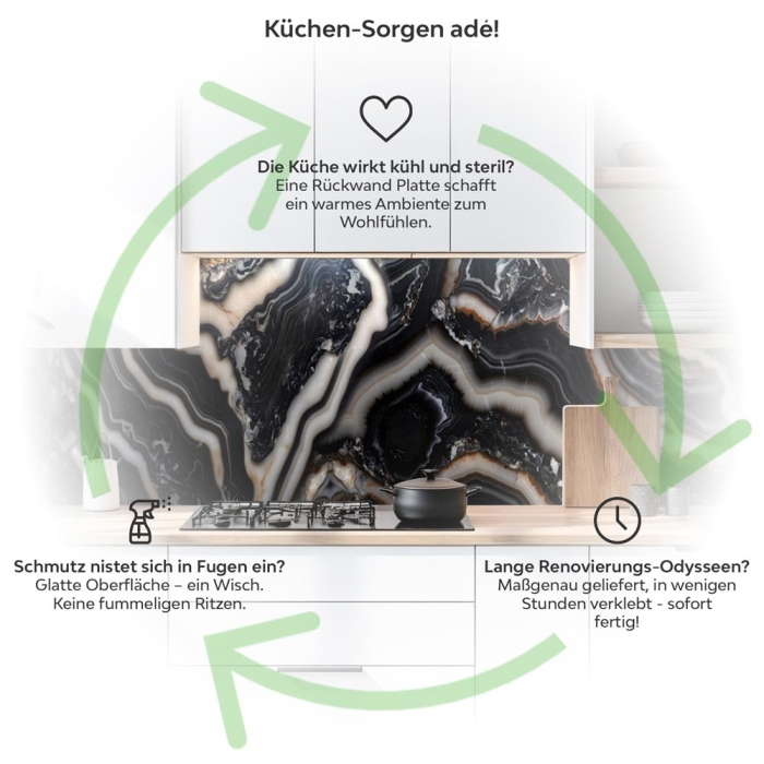 Küchenrückwand Platte Schwarzer Luxus Marmor Produktdetailbild 1: Küchen-Sorgen ade!