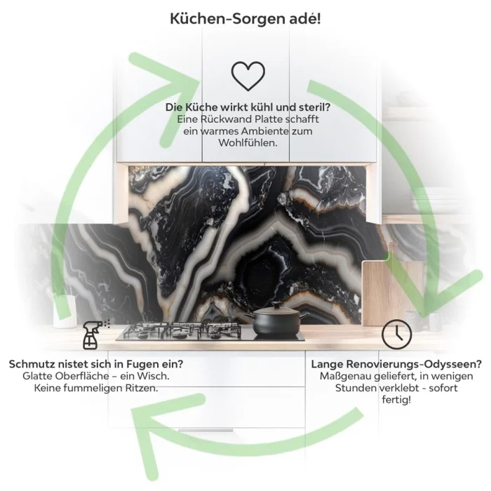 Küchenrückwand Platte Schwarzer Luxus Marmor Produktdetailbild 1: Küchen-Sorgen ade!