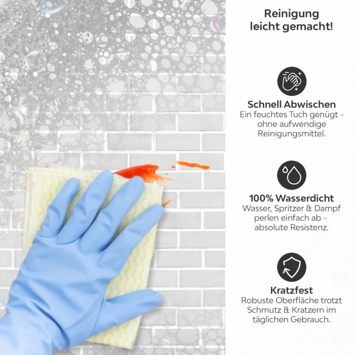 Küchenrückwand Platte Heller Ziegel Look Produktdetailbild 3: Reinigung leicht gemacht!