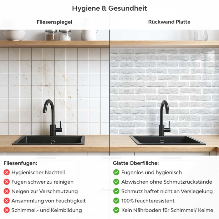 Küchenrückwand Platte Helle Backsteine Produktdetailbild 2: Hygiene und Gesundheit!
