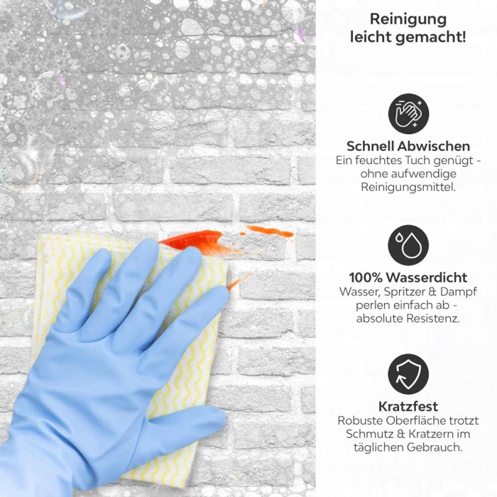 Küchenrückwand Platte Helle Backsteine Produktdetailbild 3: Reinigung leicht gemacht!