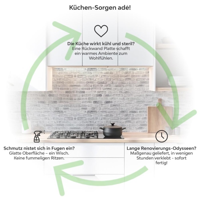 Küchenrückwand Platte Skandinavischer Maueroptik Produktdetailbild 1: Küchen-Sorgen ade!