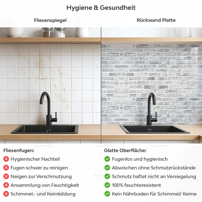 Küchenrückwand Platte Skandinavischer Maueroptik Produktdetailbild 2: Hygiene und Gesundheit!