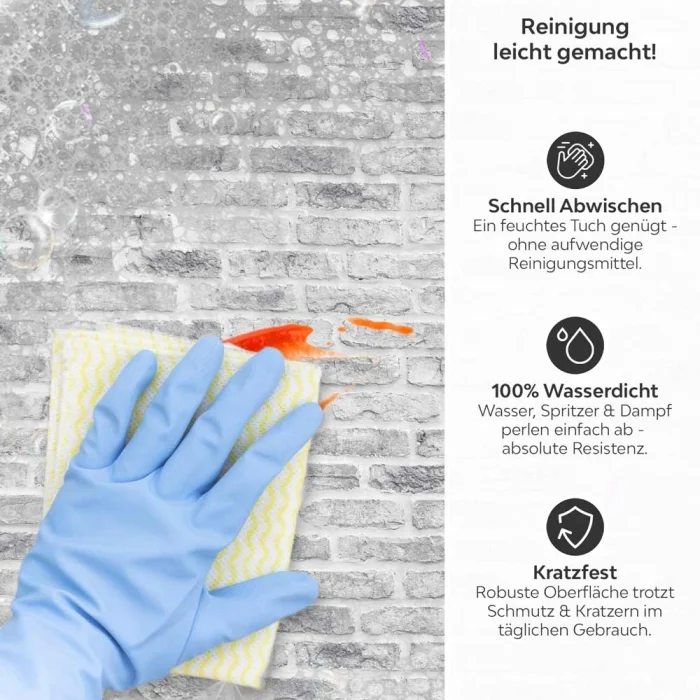 Küchenrückwand Platte Skandinavischer Maueroptik Produktdetailbild 3: Reinigung leicht gemacht!