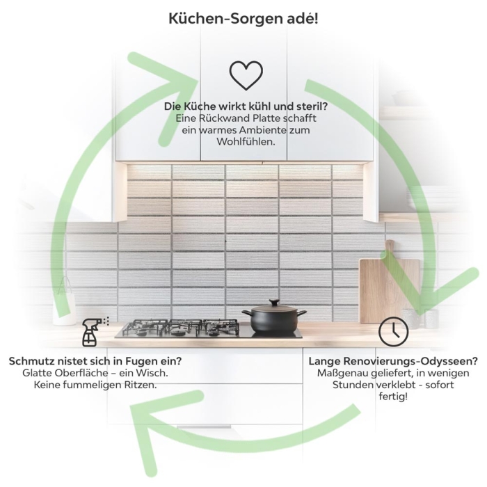Küchenrückwand Platte Moderne Steinoptik in Kachelmuster Produktdetailbild 1: Küchen-Sorgen ade!