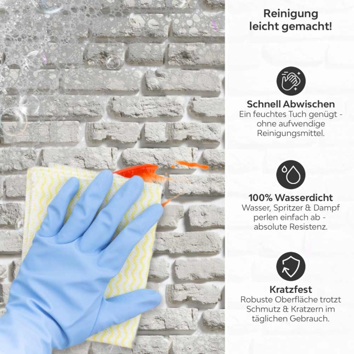 Küchenrückwand Platte Vintage Ziegeloptik Produktdetailbild 3: Reinigung leicht gemacht!