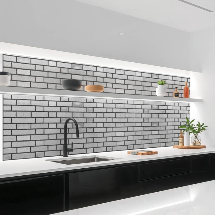 Küchenrückwand Platte | Graue Backsteinoptik