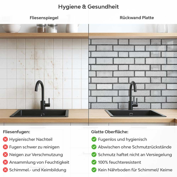Küchenrückwand Platte Graue Backsteinoptik Produktdetailbild 2: Hygiene und Gesundheit!
