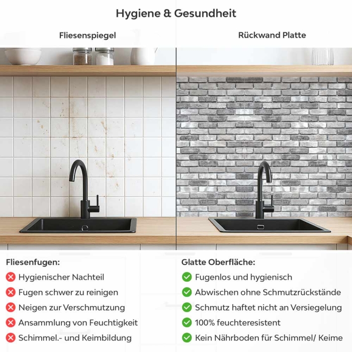 Küchenrückwand Platte Antike Backstein Struktur Produktdetailbild 2: Hygiene und Gesundheit!