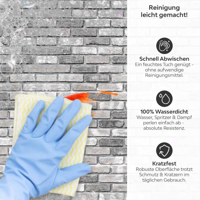Küchenrückwand Platte Antike Backstein Struktur Produktdetailbild 3: Reinigung leicht gemacht!