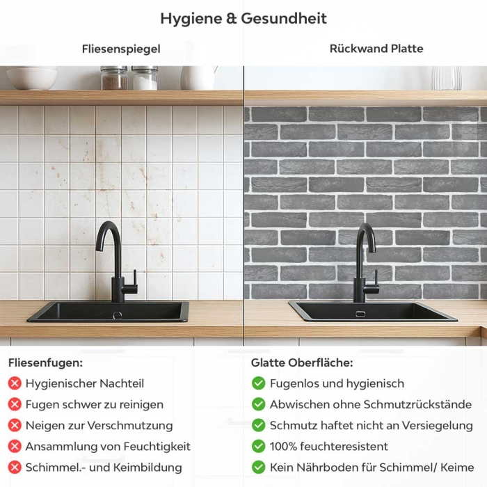 Küchenrückwand Platte Urbanes Ziegel Design Produktdetailbild 2: Hygiene und Gesundheit!