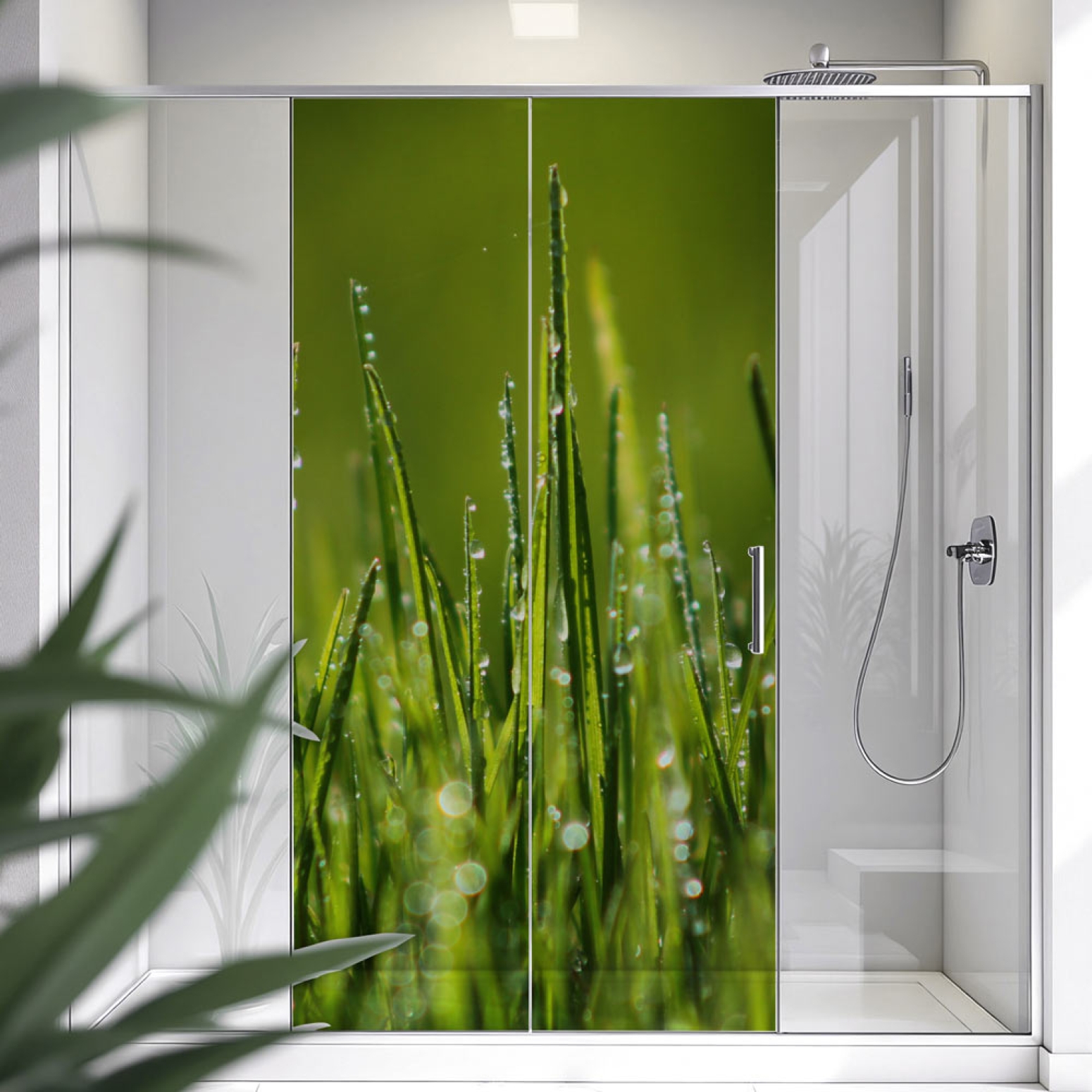 Sichtschutzfolie Dusche | Grashalmspitzen mit Tautropfen