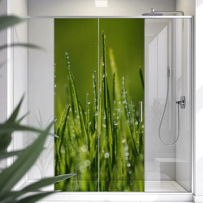 Sichtschutzfolie Dusche | Grashalmspitzen mit Tautropfen