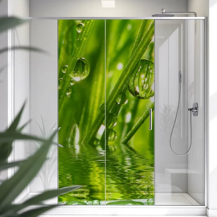 Sichtschutzfolie Dusche | Grashalme mit klaren Wasserperle