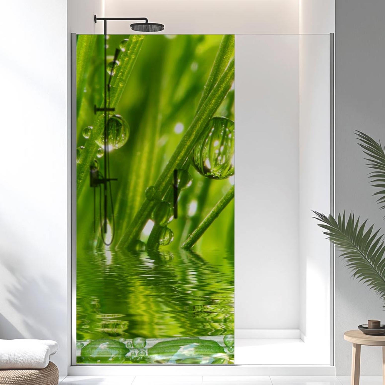 Sichtschutzfolie Dusche | Grashalme mit klaren Wasserperle