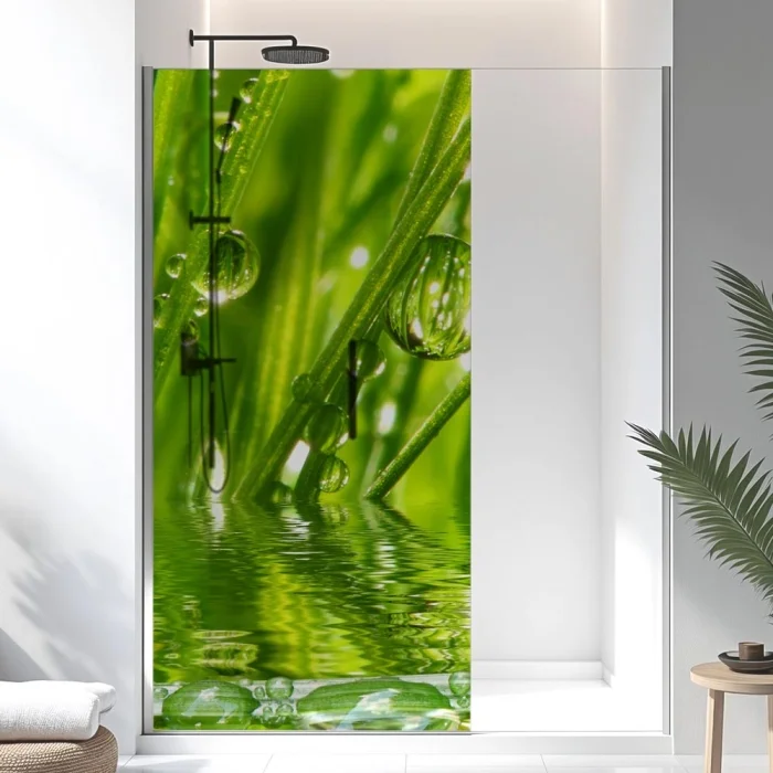Sichtschutzfolie Dusche | Grashalme mit klaren Wasserperle