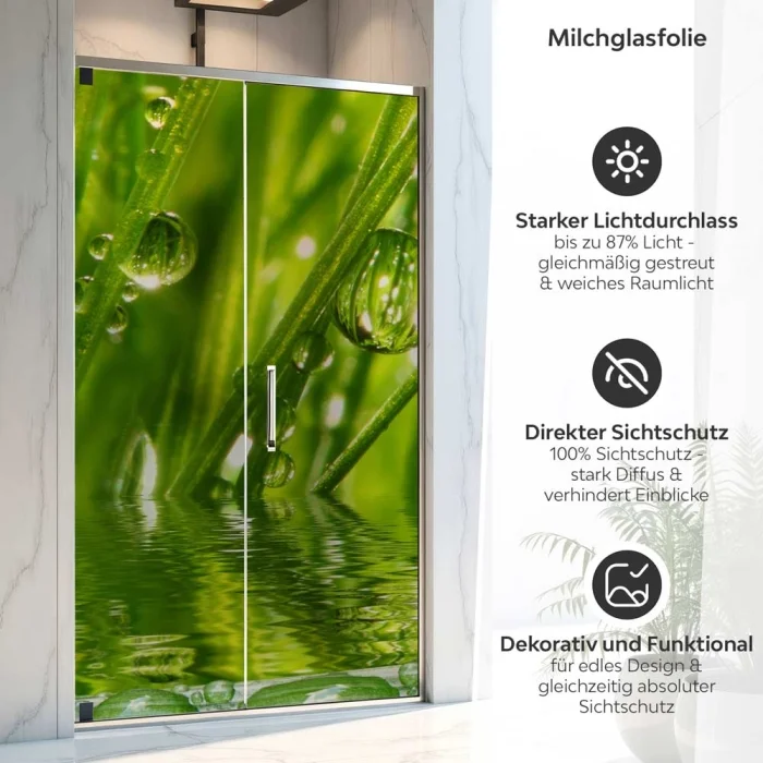 Sichtschutzfolie Dusche | Grashalme mit klaren Wasserperle