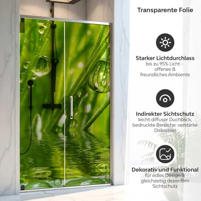 Sichtschutzfolie Dusche | Grashalme mit klaren Wasserperle