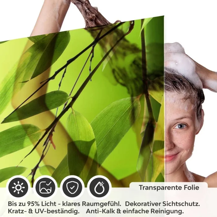 Sichtschutzfolie Dusche | Steinbalance unter Bambuszweig
