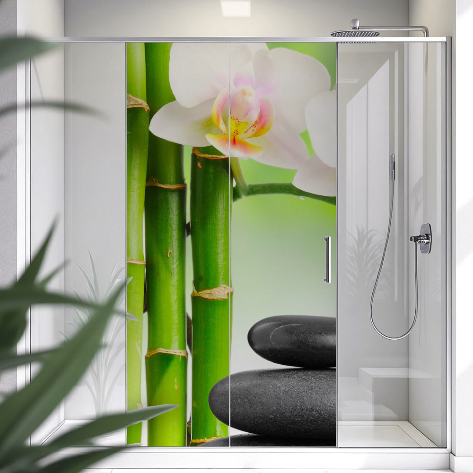 Sichtschutzfolie Dusche | Orchidee, Bambus und Stein
