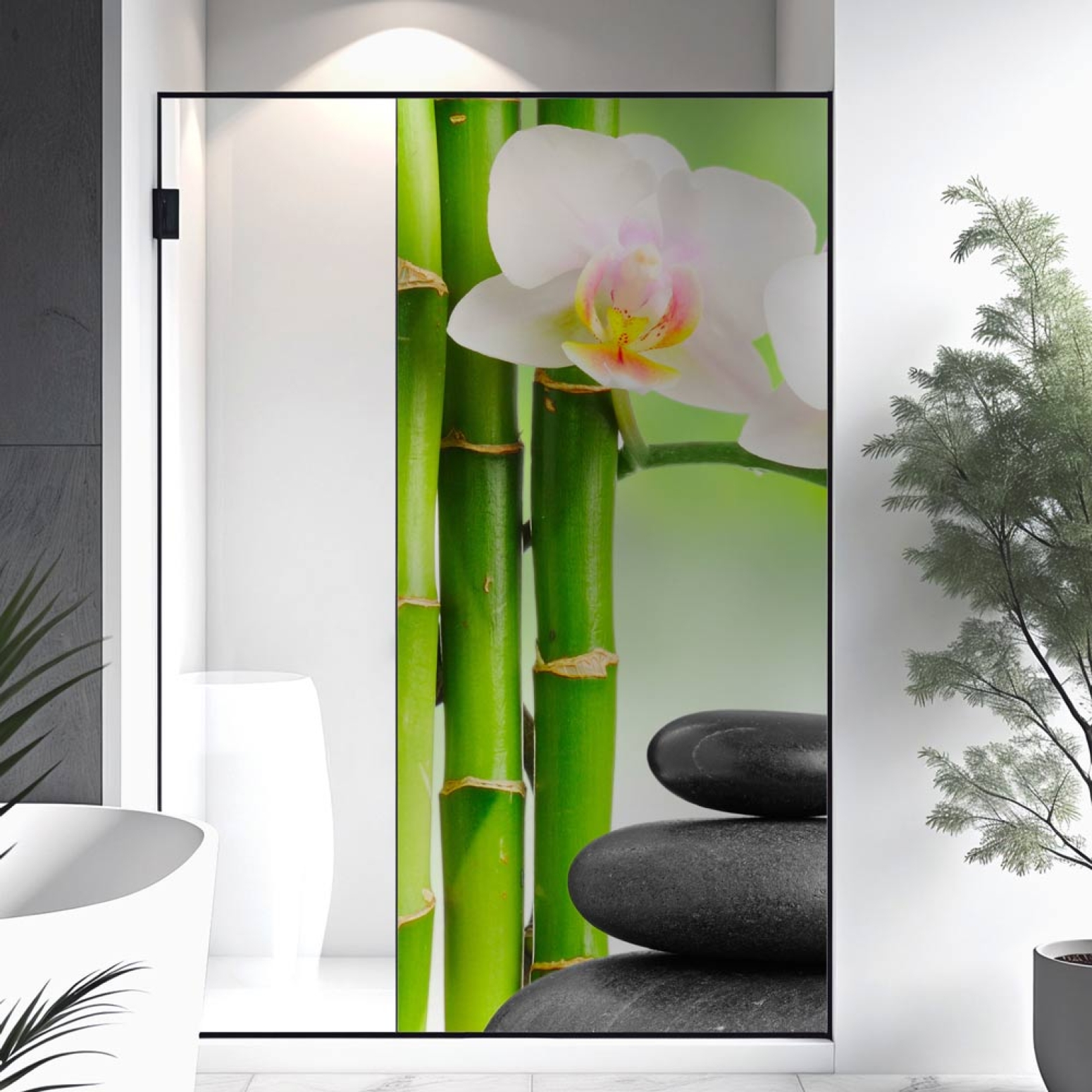 Sichtschutzfolie Dusche | Orchidee, Bambus und Stein