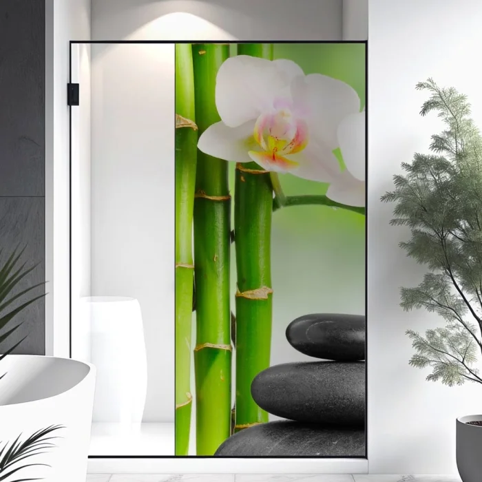 Sichtschutzfolie Dusche | Orchidee, Bambus und Stein