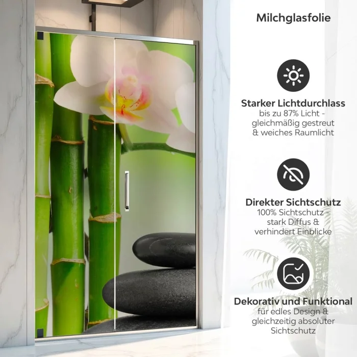 Sichtschutzfolie Dusche | Orchidee, Bambus und Stein