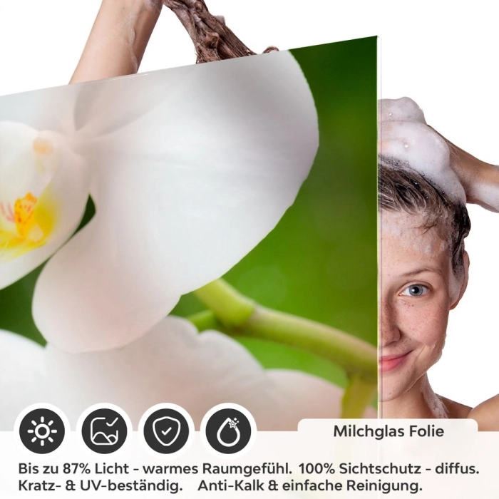 Sichtschutzfolie Dusche | Orchidee mit Balance-Stein und Bambus