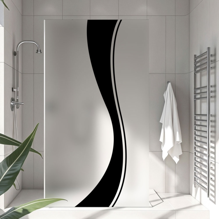 Sichtschutzfolie Dusche Schwarze Wellenlinien