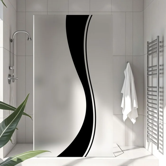 Sichtschutzfolie Dusche Schwarze Wellenlinien