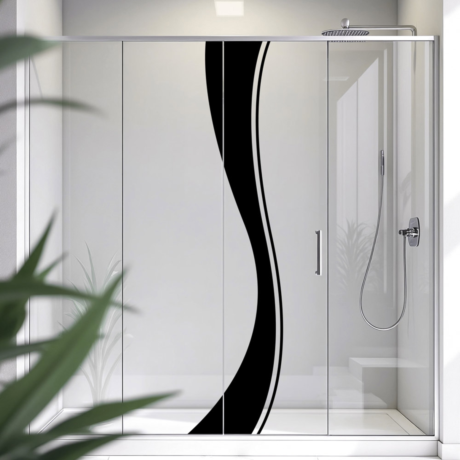 Sichtschutzfolie Dusche Schwarze Wellenlinien