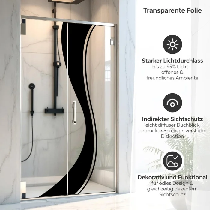 Sichtschutzfolie Dusche Schwarze Wellenlinien