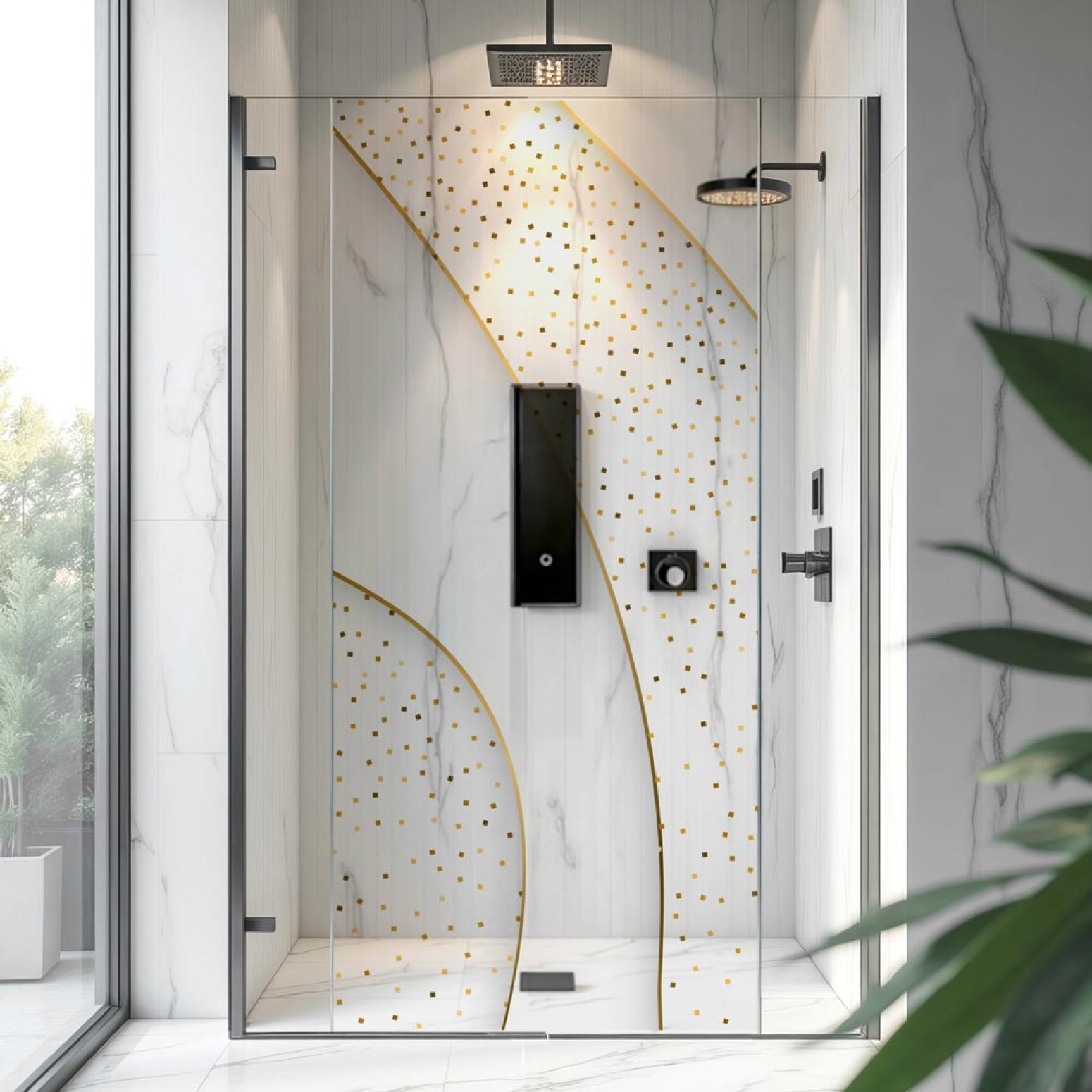 Sichtschutzfolie Dusche Goldakzente