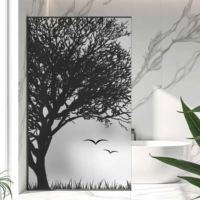 Sichtschutzfolie Dusche Baum Silhouette