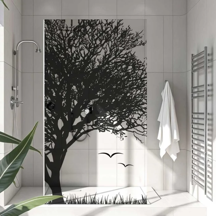 Sichtschutzfolie Dusche Baum Silhouette