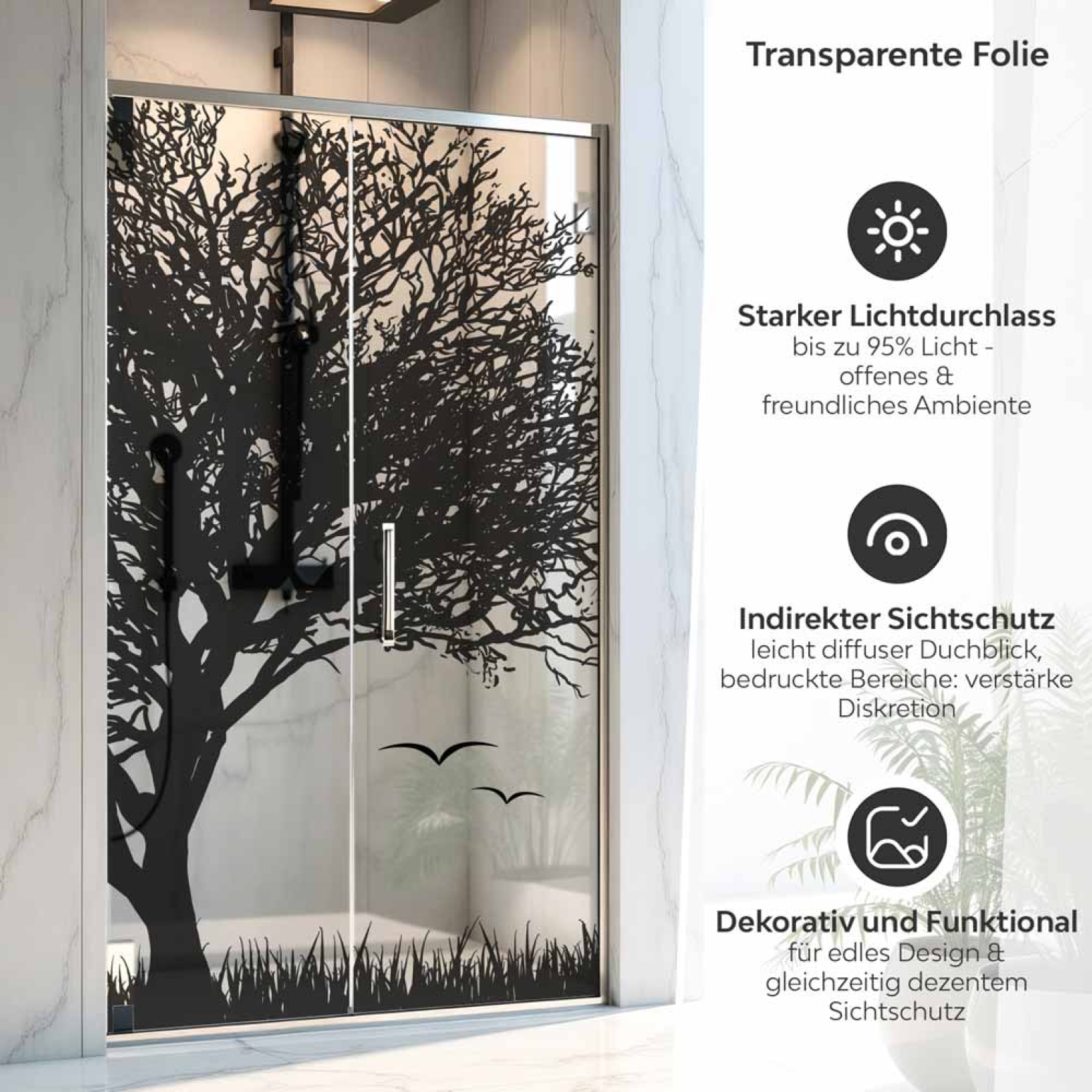 Sichtschutzfolie Dusche Baum Silhouette