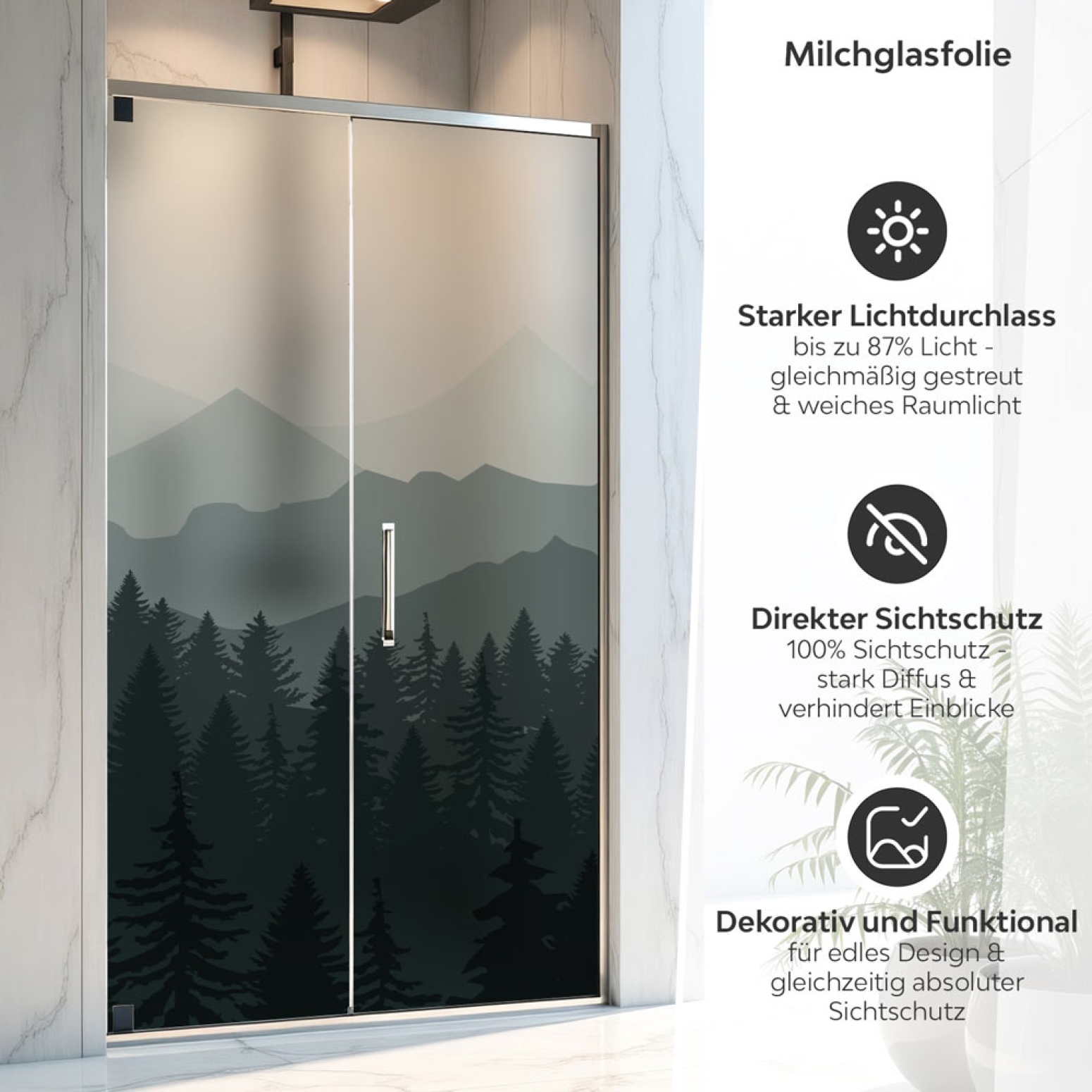 Sichtschutzfolie Dusche Sanfter Tannenwald