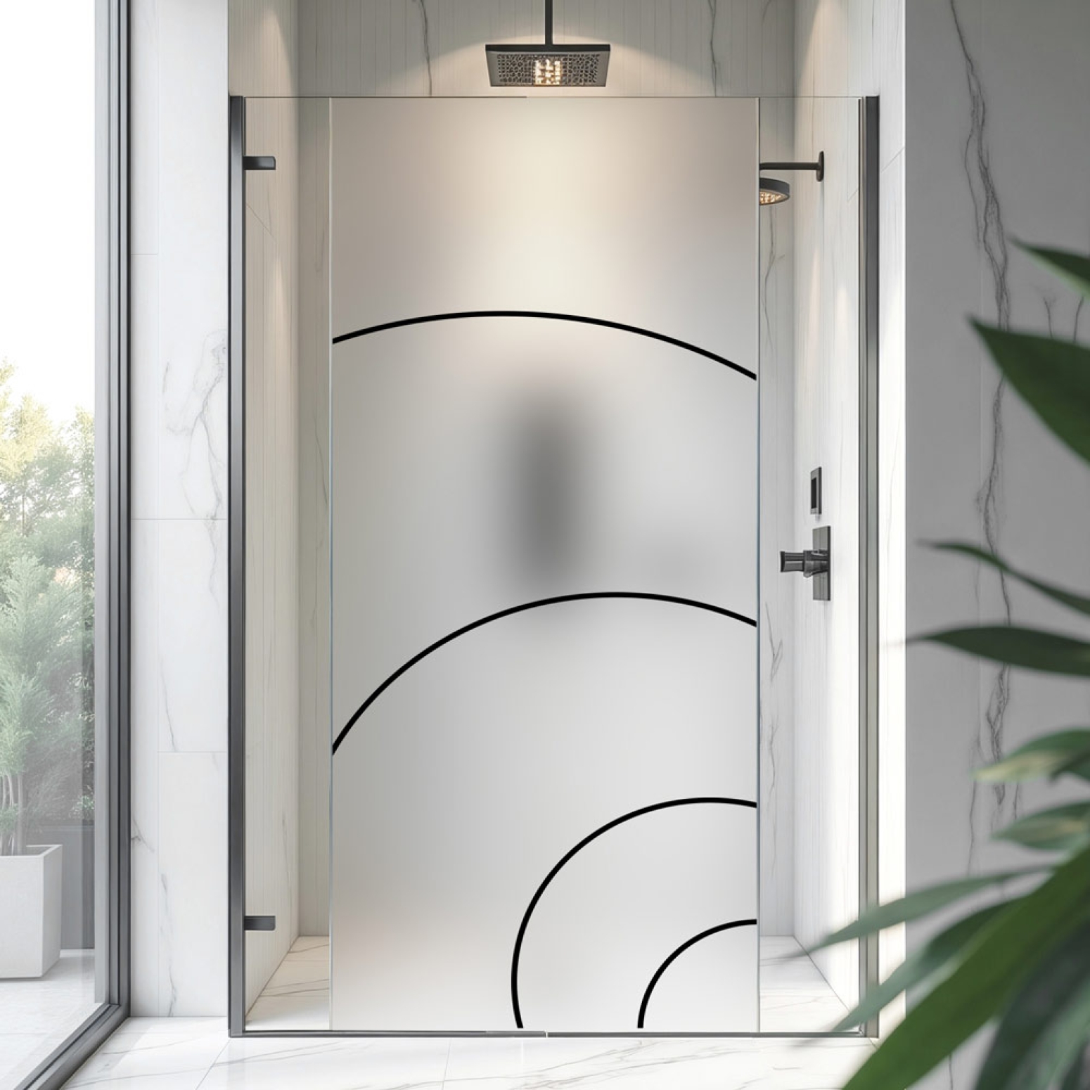 Sichtschutzfolie Dusche Geschwungenes Linienmotiv