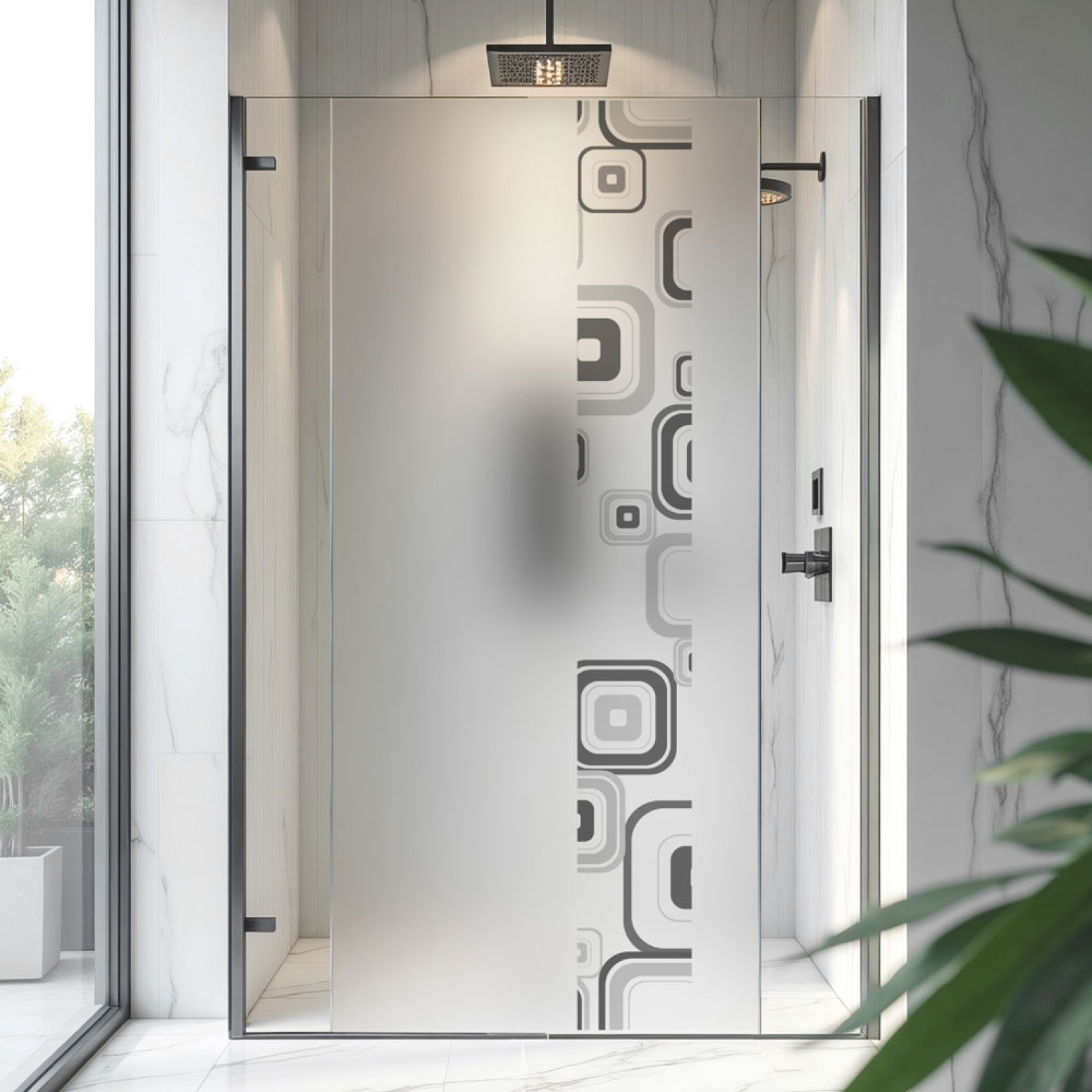 Sichtschutzfolie Dusche | Retro Quadrat Muster